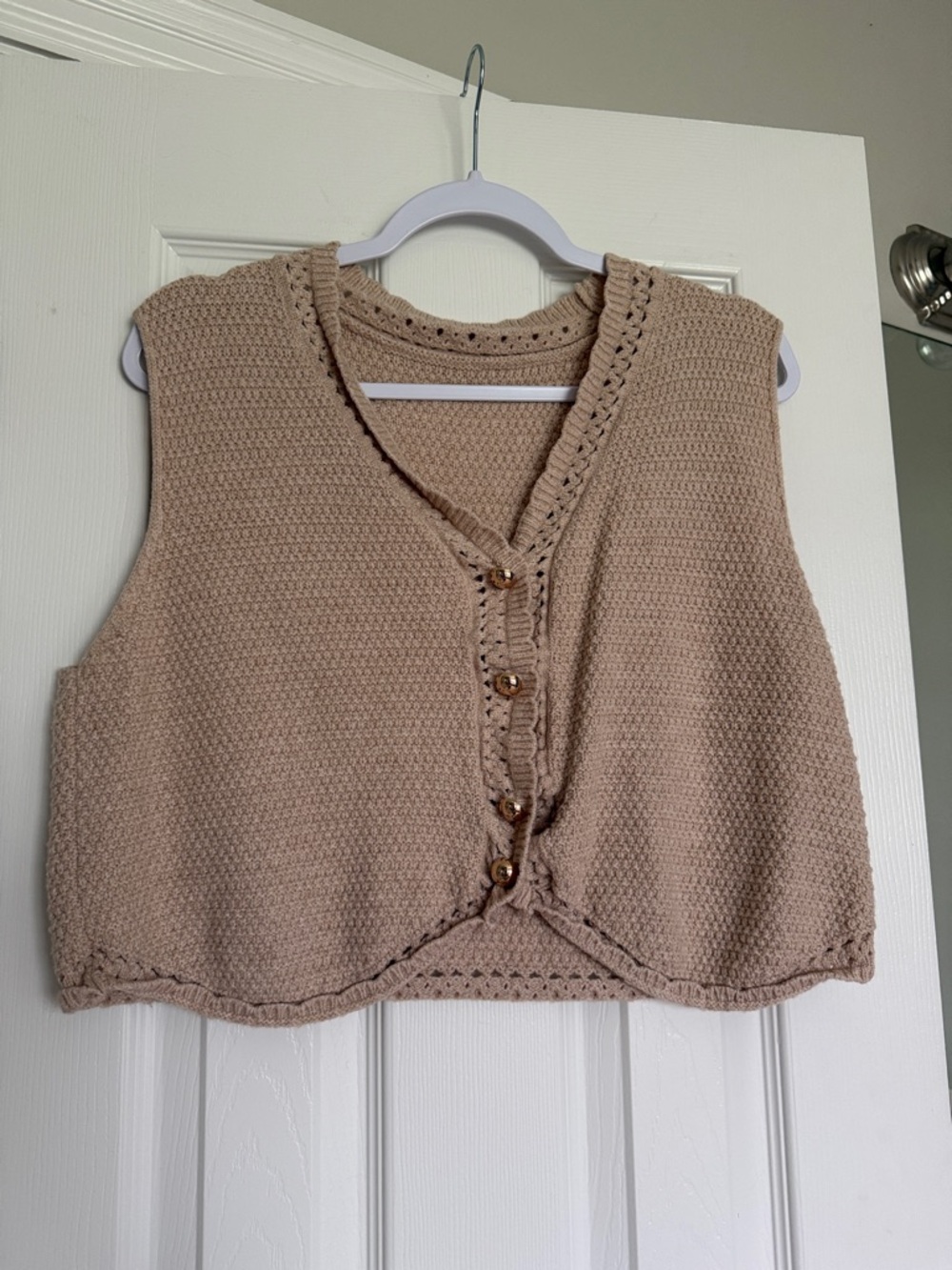 SHEIN tan gold button cropped vest tank